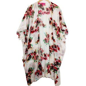Betsy Johnson, OSFM, Floral Kimono, Sheer Ruffle Detail, Whimsical, Boho, Fairy